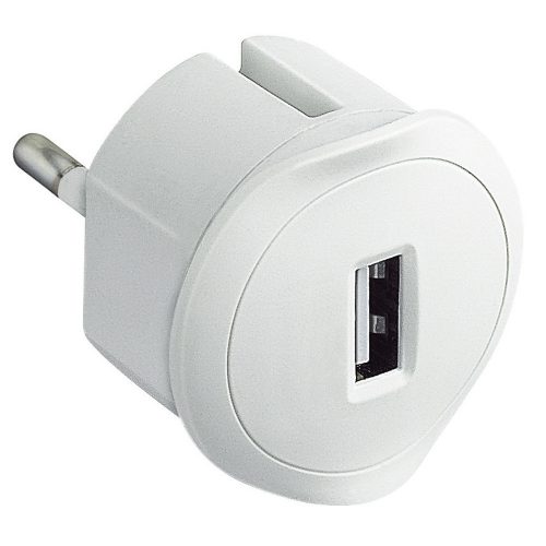 USB töltőadapter fehér 100-240V/ 5V DC 1500mA stabilizált süllyesztett dugó Legrand 050680