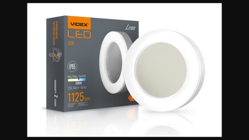 Videx Lena 15 W-os ø190 mm kerek natúr fehér  fehér mennyezeti lámpa IP65-ös védettségű