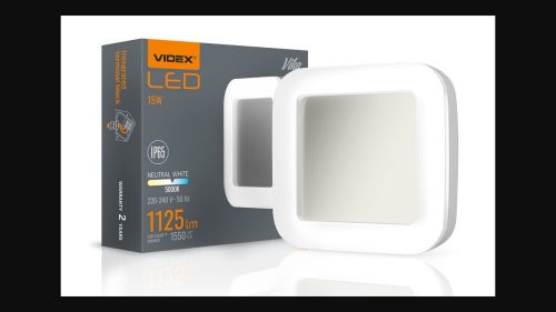 Videx Vika 15 W-os 190x190 mm négyzet alakú natúr fehér  fehér mennyezeti lámpa IP65-ös védettségű