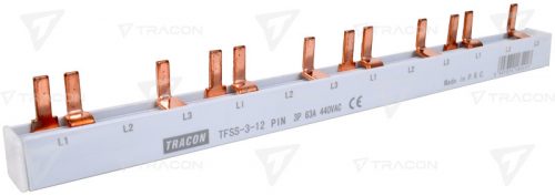 Sorolósín csapos 3F 3P 63A 10mm2 215mmx szigetelt 18mm-osztás 12-készülék Tracon TFSS-3-12