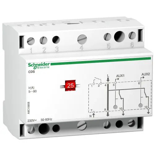 Terhelésfigyelő kontaktor 1F 2-csatornás 230V 5-90A 5M Acti9 CDS Schneider A9C15908