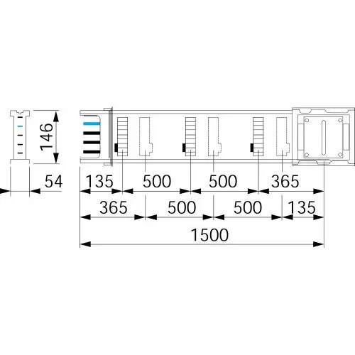 Síncsatorna egyenes elem 5-pólus 250A 1.5m-ho 6-leág IP55 fehér 230-690V/AC50Hz Canalis Schneider KSA250ED4156