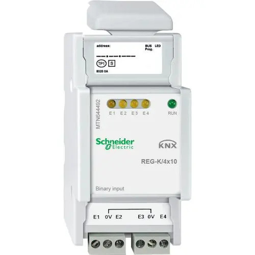 KNX bináris bemenet 4-be- 0-10V/ pulzált kalapsínre 2.5M IP20 KNX Schneider MTN644492