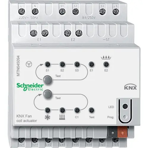 KNX aktor FanCoil 5-kimenet 0.5A-max. 24-230V 2DI kalapsínre 4M IP20 REG-K Schneider MTN645094