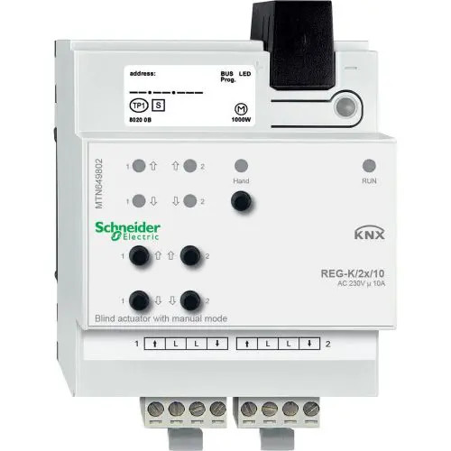 KNX redőny/zsalu aktor 100-240VAC kalapsínre 2x 10A AC 4M-DIN 1000W Schneider MTN649802