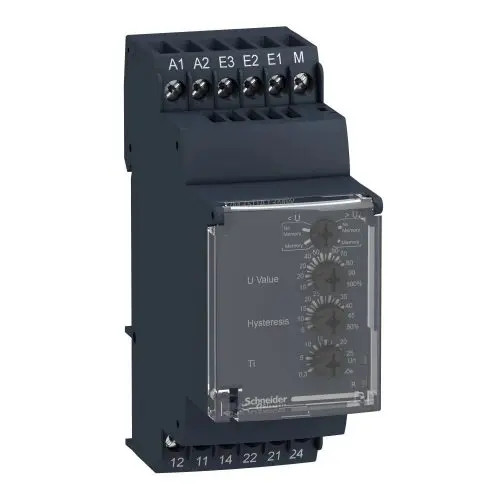 Feszültségfigyelő relé 1F+N növekedés/csökkenés  5A/250V 1-100V AC/DC 2v Zelio RM35 Schneider RM35UA12MW