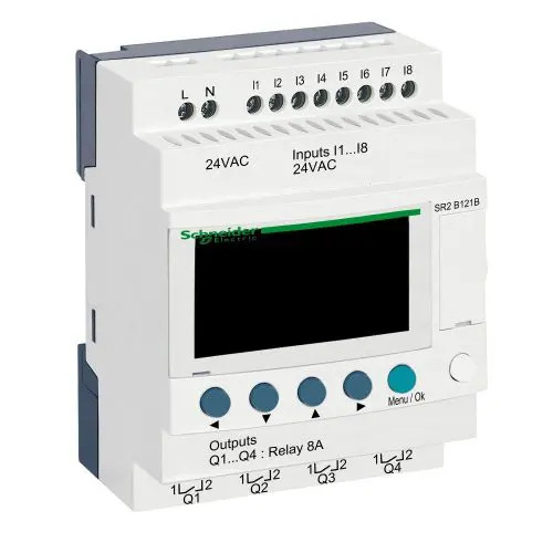 Vezérlőrelé 8DI 4DO /relé 24V/AC 8A kijelzővel Zelio Logic Schneider SR2B121B