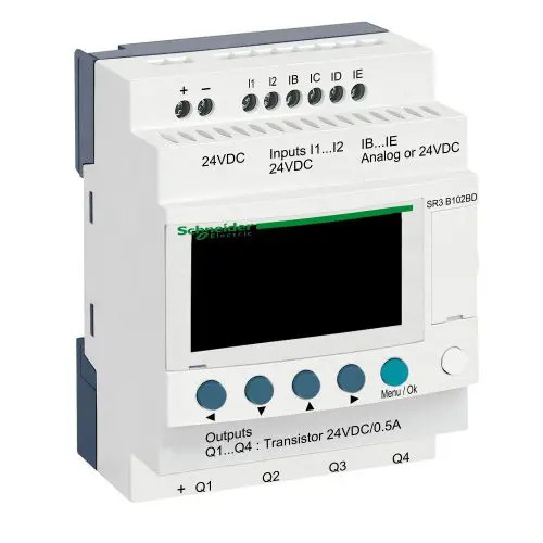 Vezérlőrelé 4AI 6DI 4DO 24V/DC 0.5A kijelzővel Zelio Logic Schneider SR3B102BD