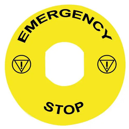 Felirati gyűrű EMERGENCY STOP sárga kerek 90mm-átmérő Harmony XB4/XB5 Schneider ZBY8330