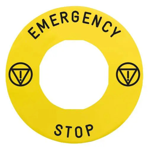 Felirati tábla vészgombhoz EMERGENCY STOP-jel sárga kerek 60mm-átmérő Harmony XB4 Schneider ZBY9330T